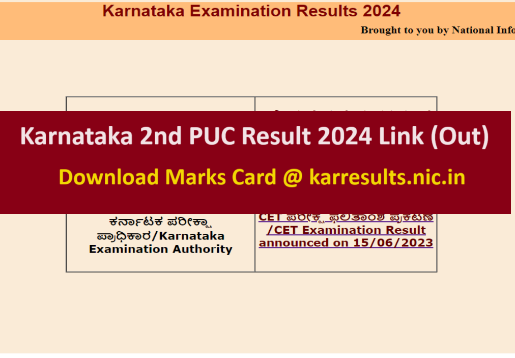 Karnataka 2nd PUC Result 2024 Marks Card Download