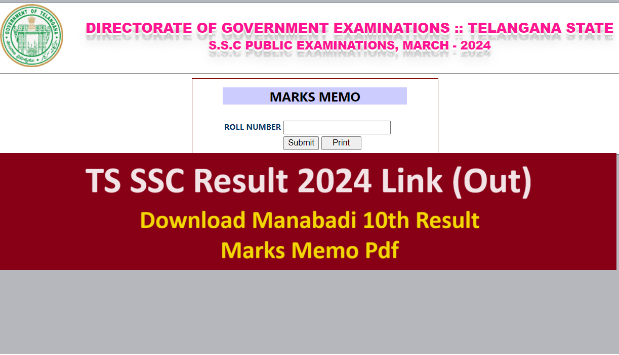 TS SSC Result 2024 Link (Out) bse.telangana.gov.in 10th results 2024